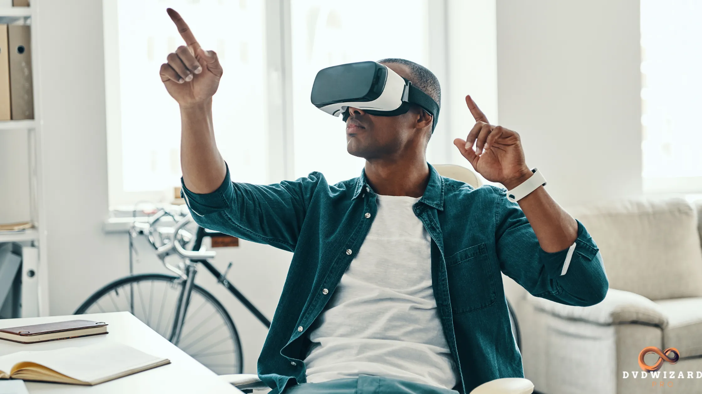 A person engages with virtual reality technology, demonstrating the use of cutting-edge resources for education through immersive experiences.